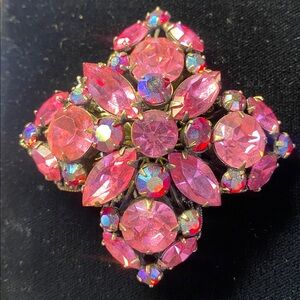 Regency Pink Crystal Statement Brooch - Sparkling Pink Rhinestone Pin
